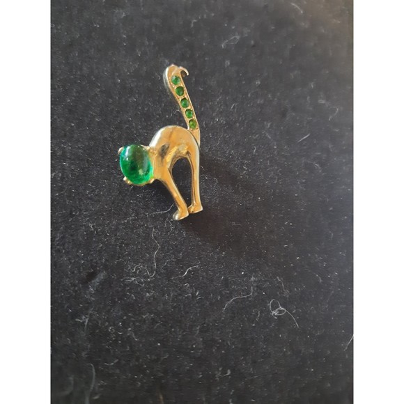 Vintage Cat Pin Arched Back Green Stone Head - Picture 4 of 7